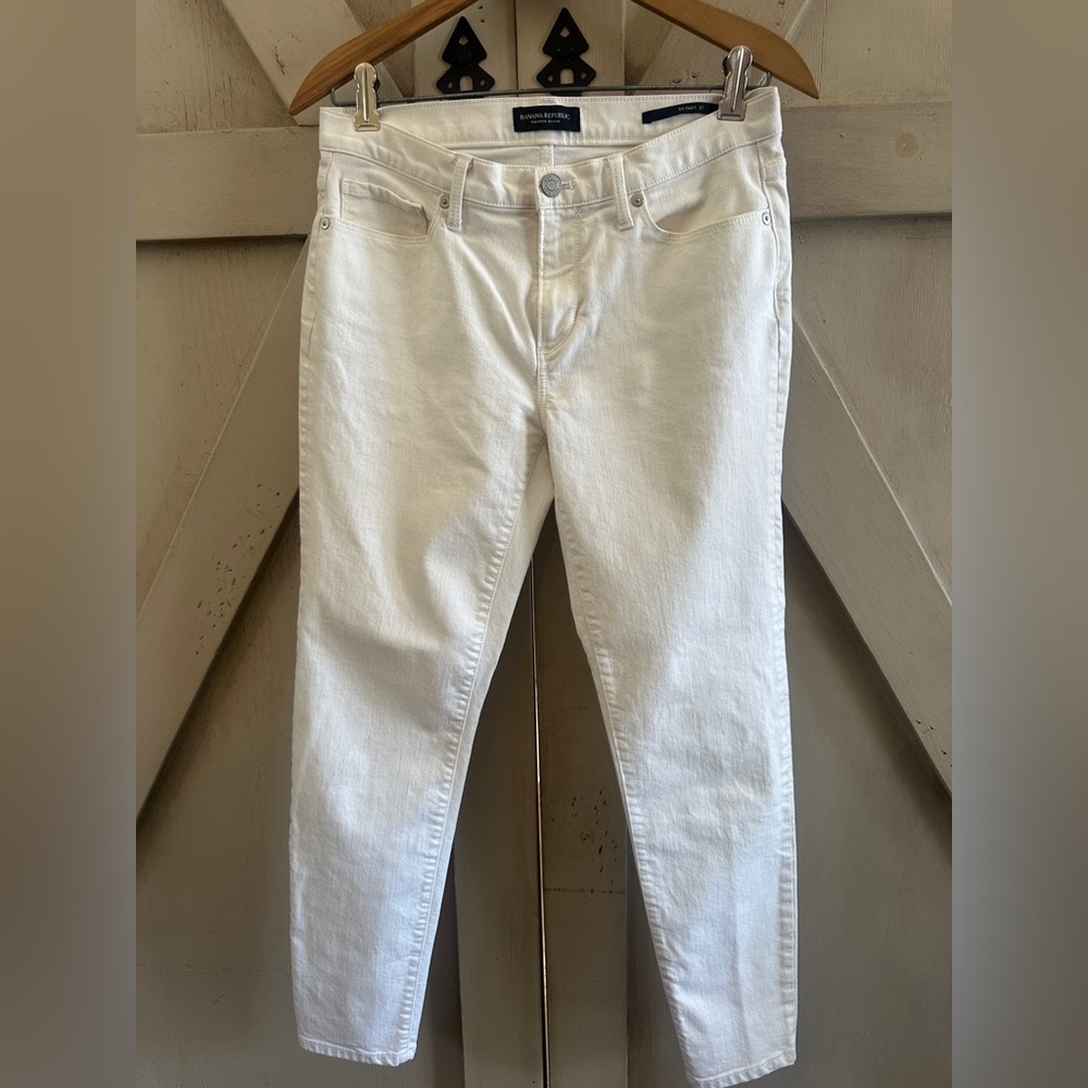 Banana Republic Premium Denim White Skinny Jeans Size 27 Stretch Ankle Pants
